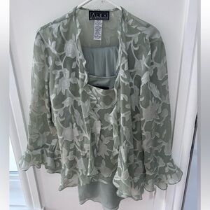 NWT 3 Piece Alex Evenings skirt, blouse and jacket set in a lovely sage green